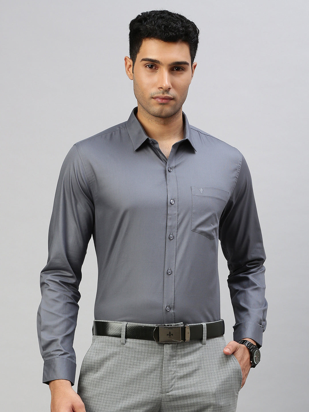 Men 100% Cotton Shirt Grey TW5