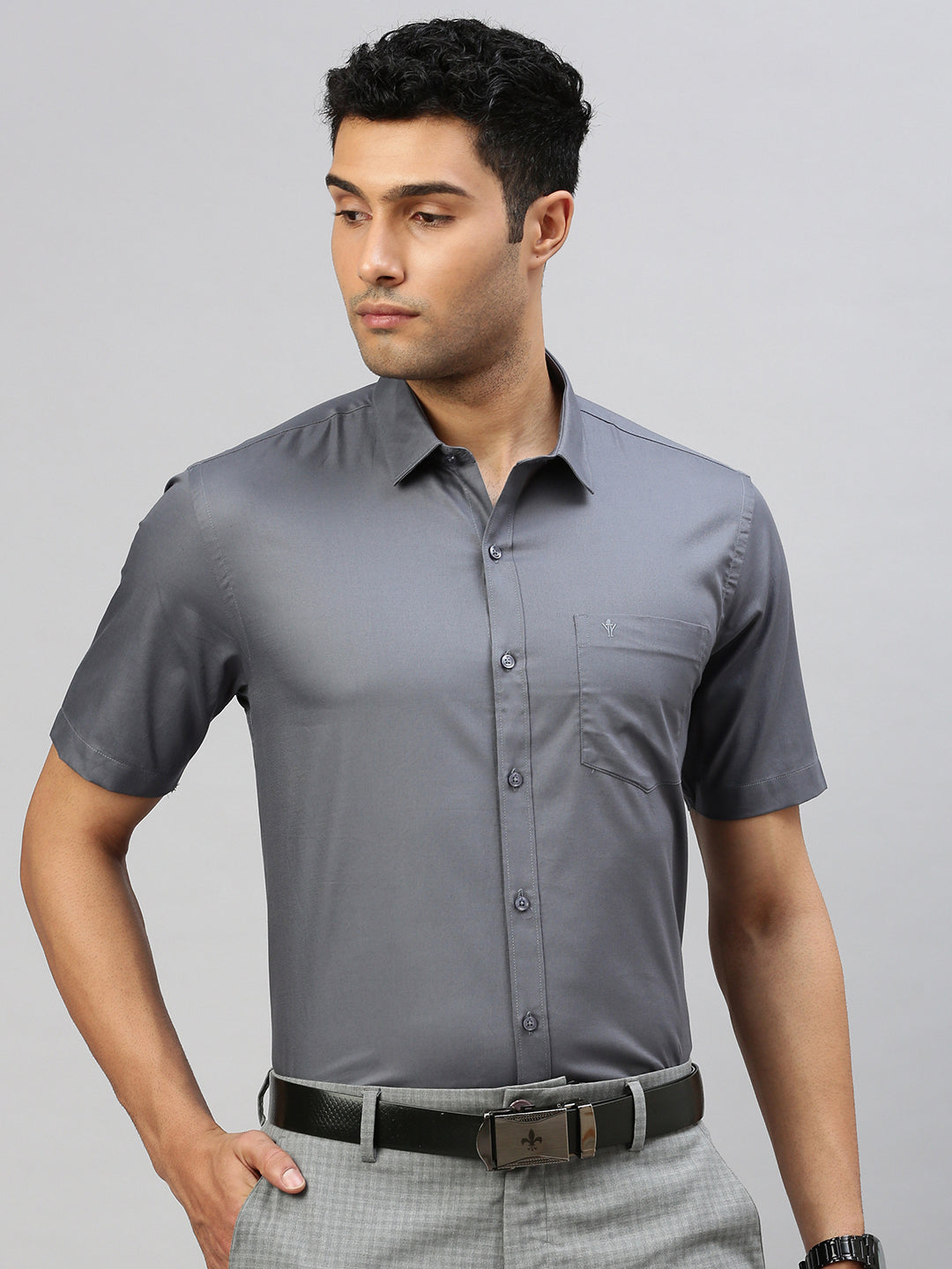 Men 100% Cotton Shirt Grey TW5