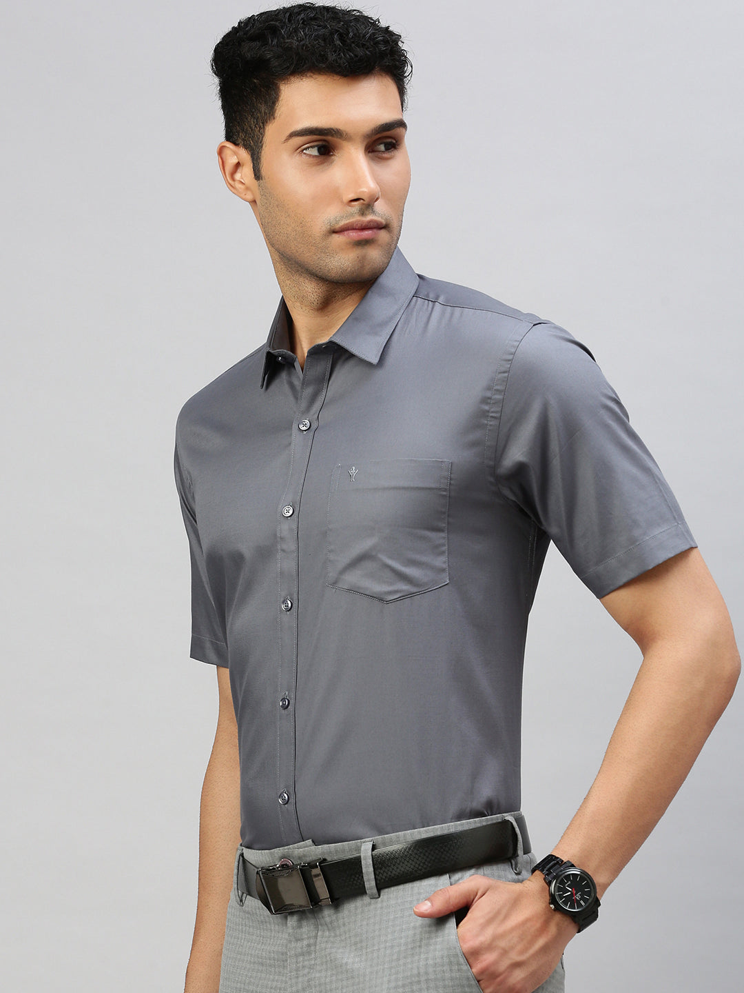 Men 100% Cotton Shirt Grey TW5