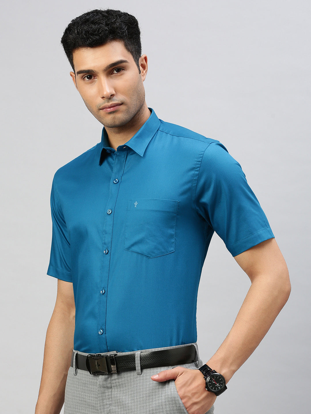 Men 100% Cotton Shirt Blue T47 TW6