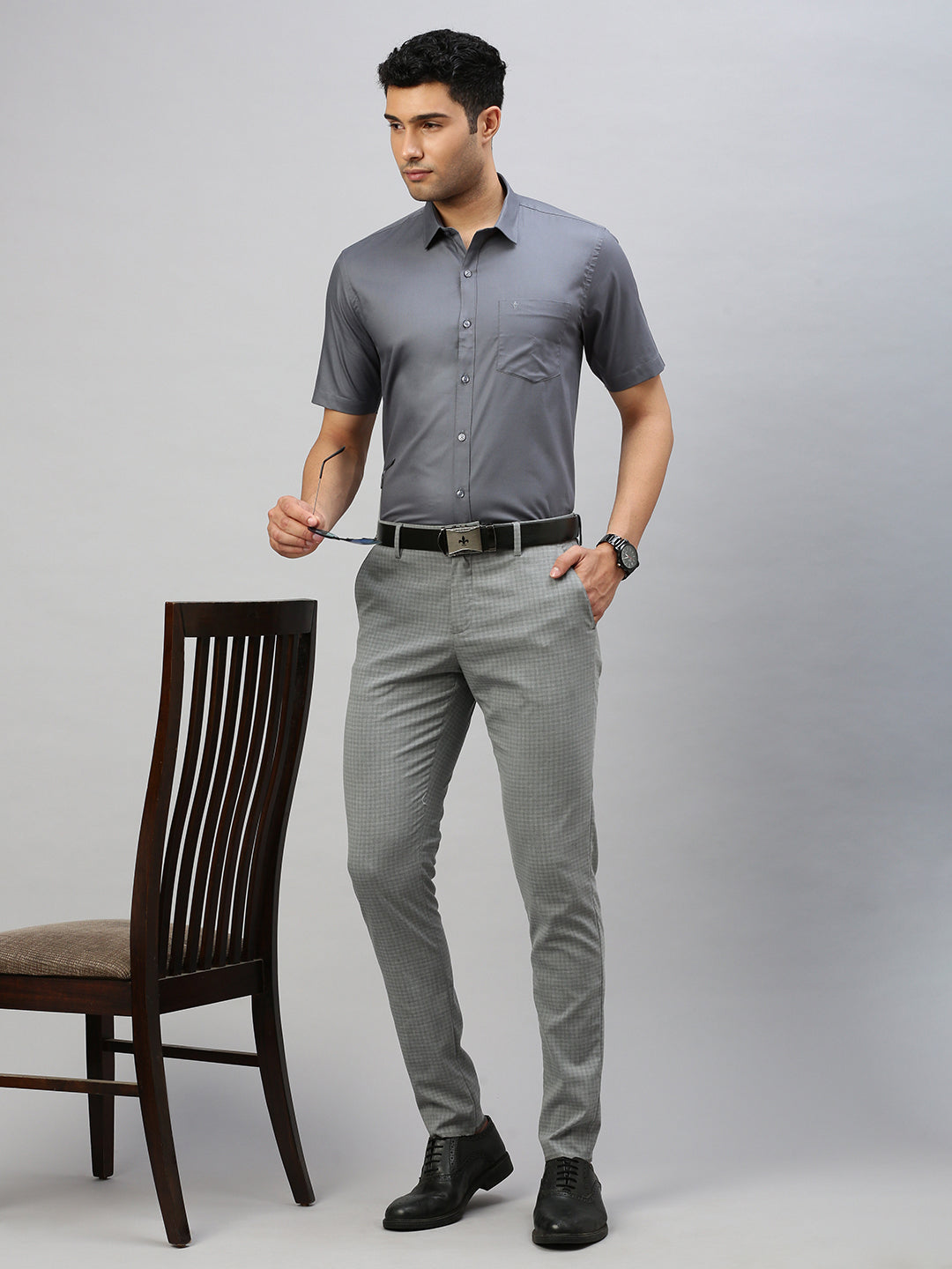 Men 100% Cotton Shirt Grey TW5