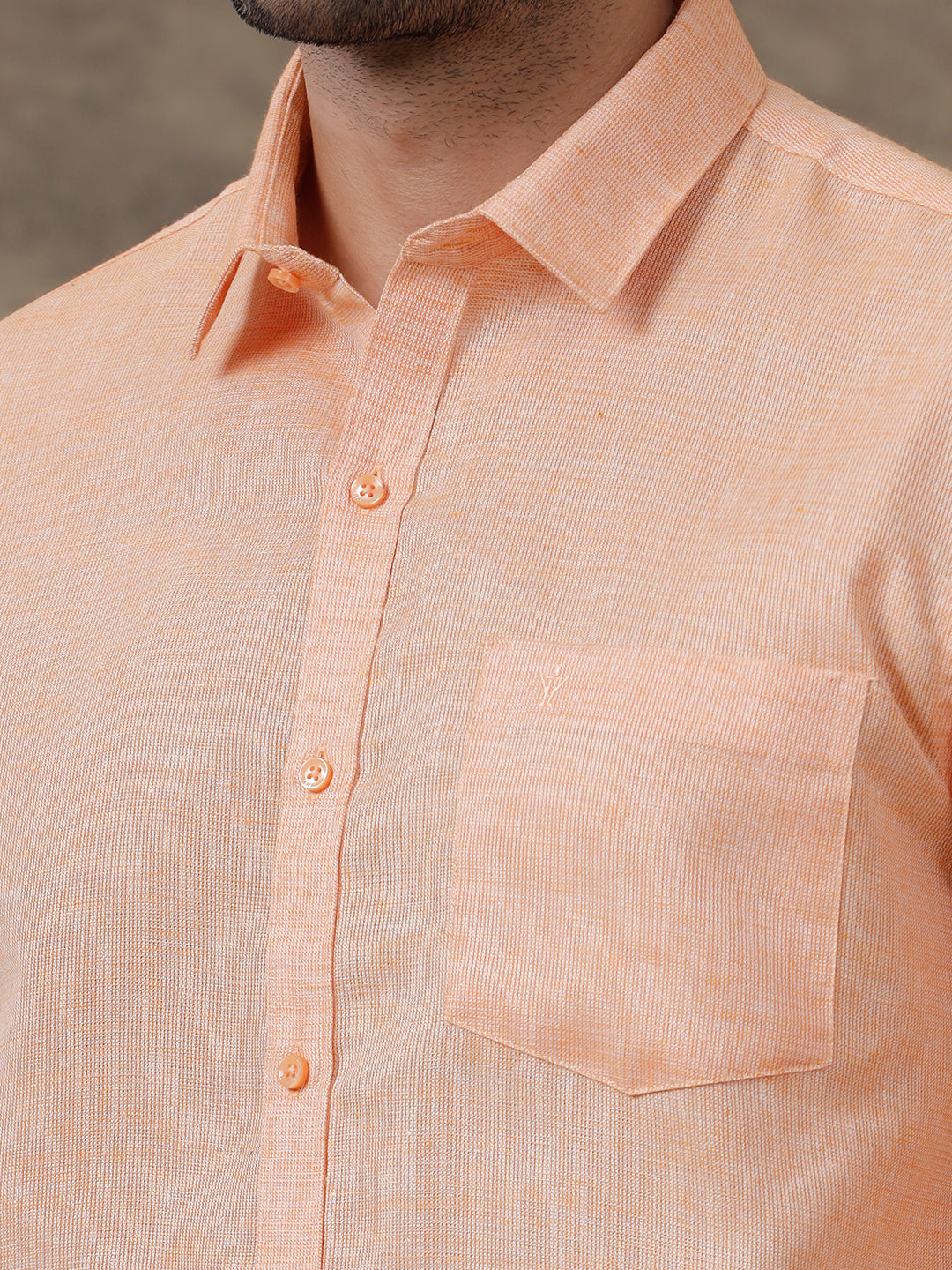 Men Cotton Blend Shirt Light Orange T3 CV12
