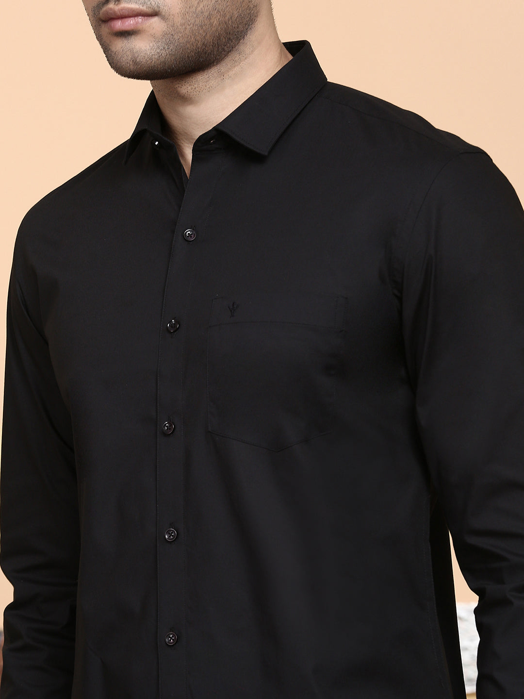 Men Cotton Spandex Shirt 2 way stretch Black LY10