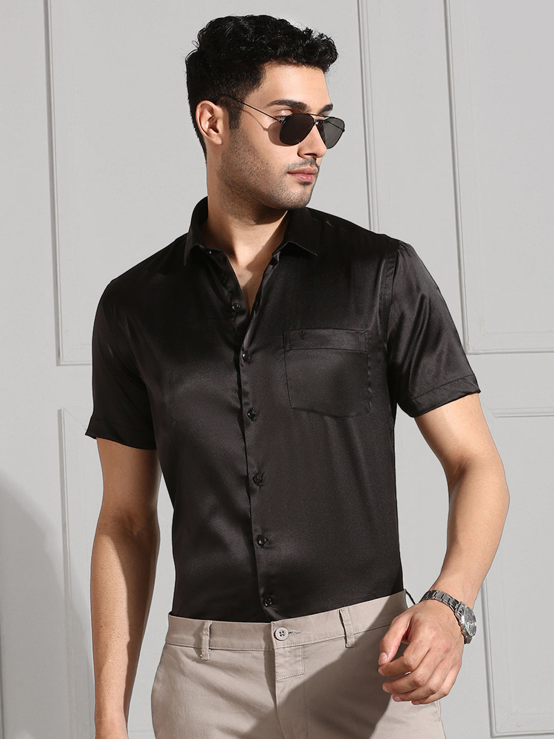 Men Party Wear Black Shirt PS5