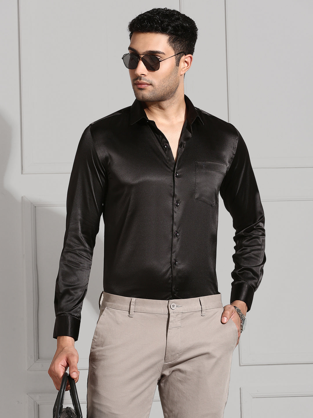 Men Party Wear Black Shirt PS5